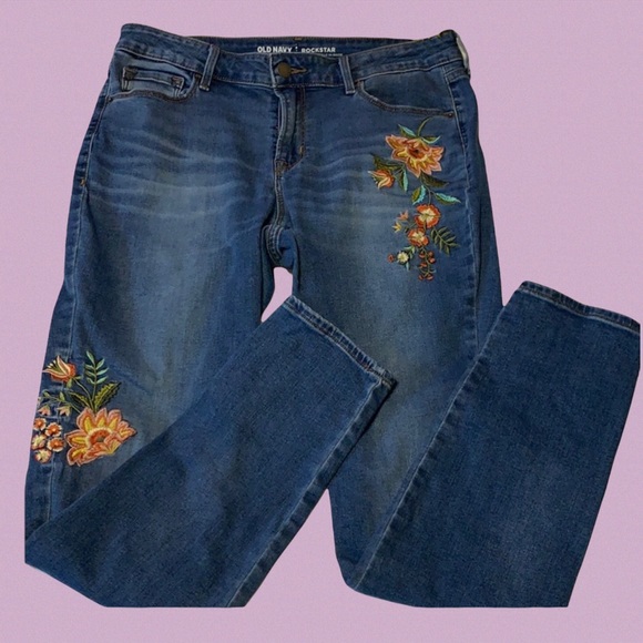Old Navy Denim - OLD NAVY ROCKSTAR FLORAL DETAILED JEANS